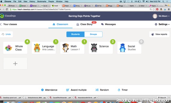 A unique way to introduce Class Dojo - going beyond individual student points - blog post from Reading and Writing Redhead