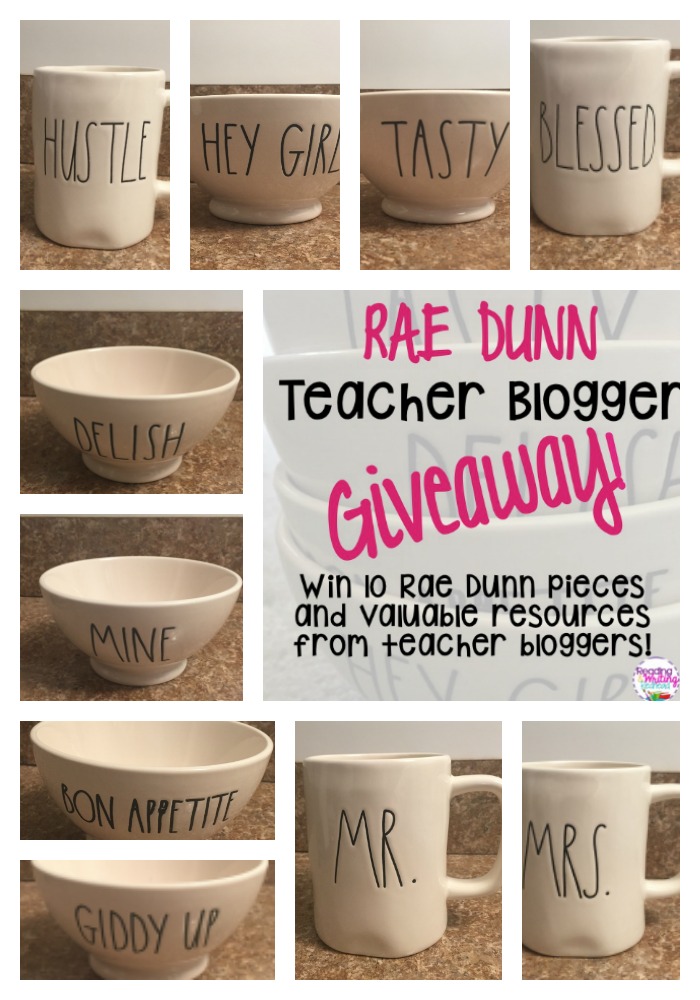 Rae Dunn GIveaway - win 10 pieces and nine resources from amazing Teacher Bloggers at Reading and Writing Redhead's Blog