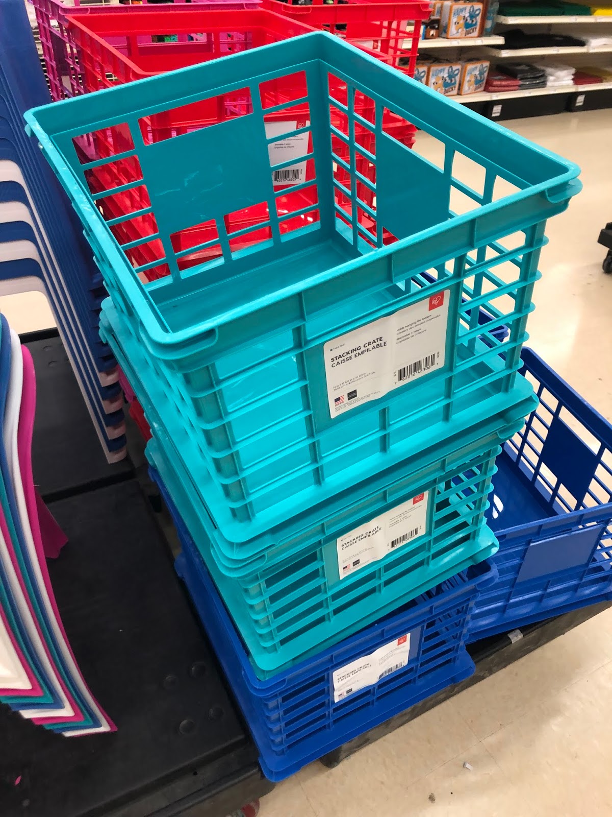 Colorful crates for flexible seating storage