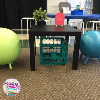 IKEA side table and Stability ball Chairs in Classroom