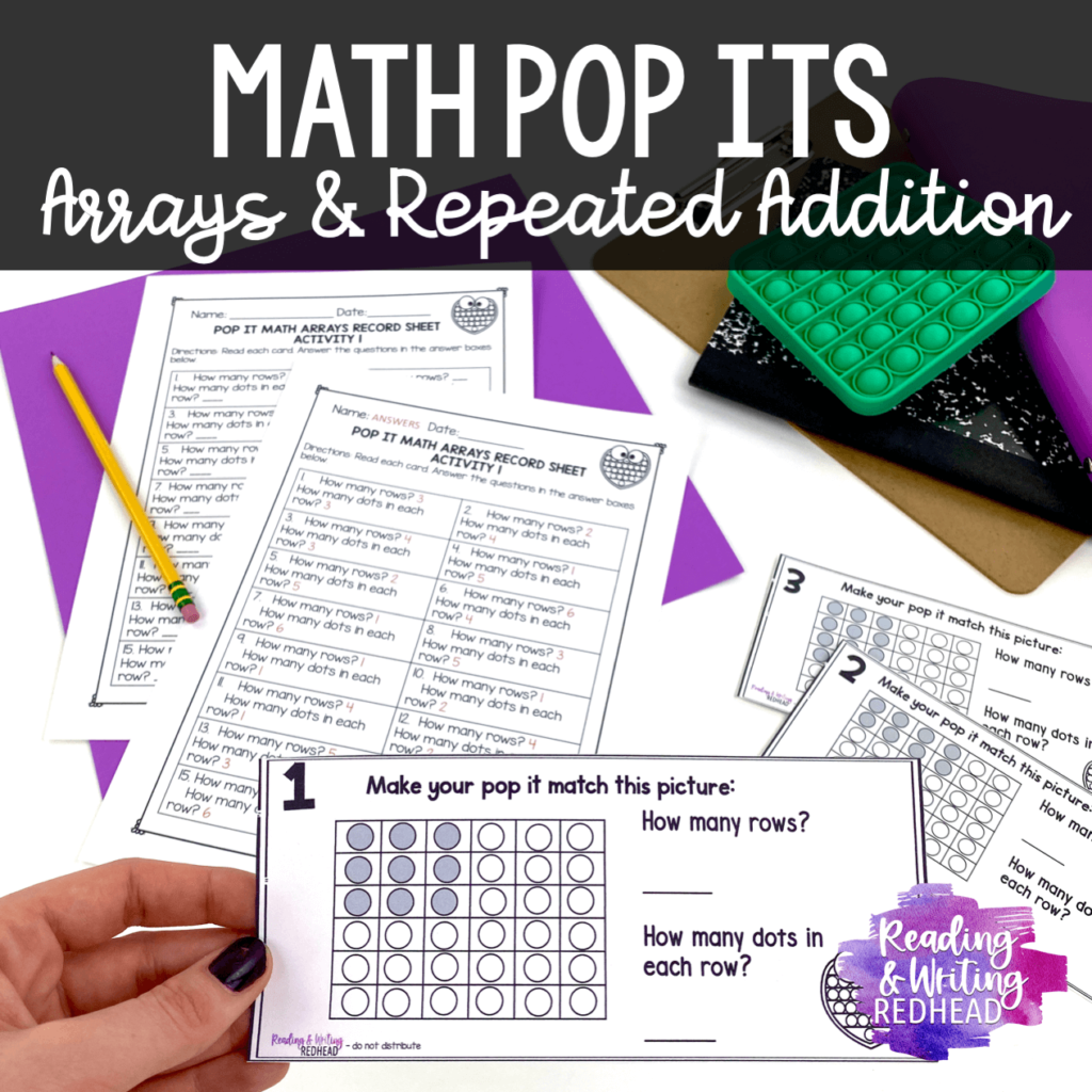 Cover for math pop its for arrays and repeated addition with fidget popper