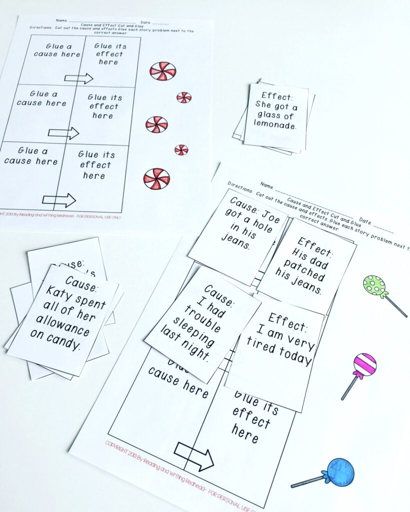 Strengthen Cause and Effect Skills: 7 Valuable Strategies for Your Readers cut and paste activity