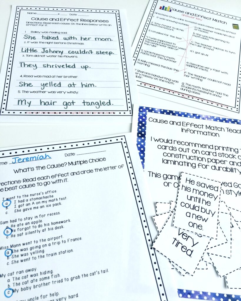 Strengthen Cause and Effect Skills: 7 Valuable Strategies for Your Readers multiple choice, match up and fill in the blank activities