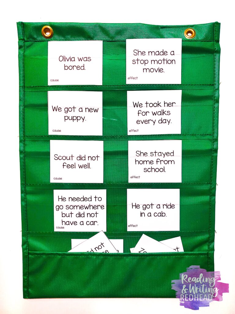 Cause and effect cards in pocket chart