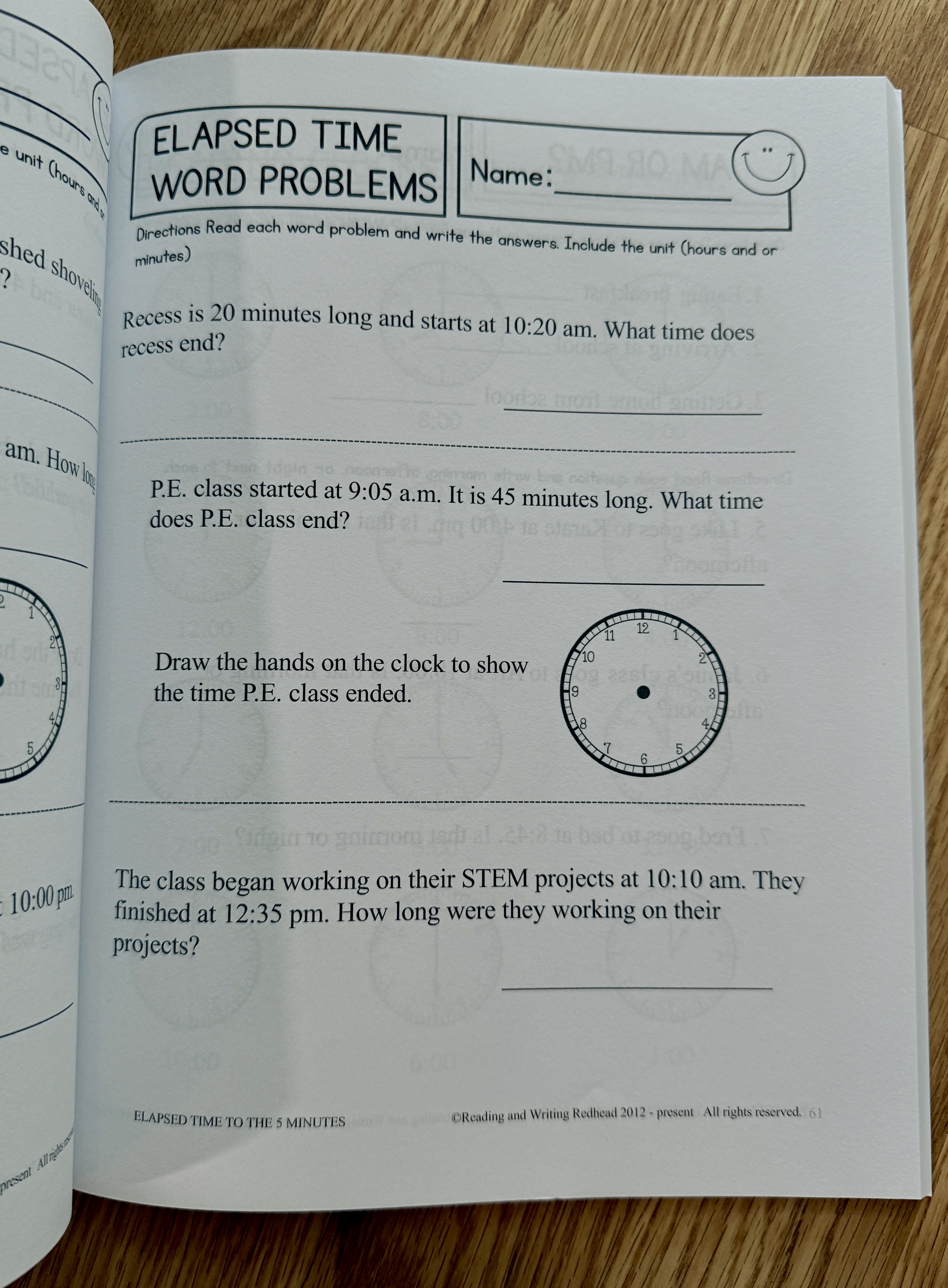 Telling time practice workbook